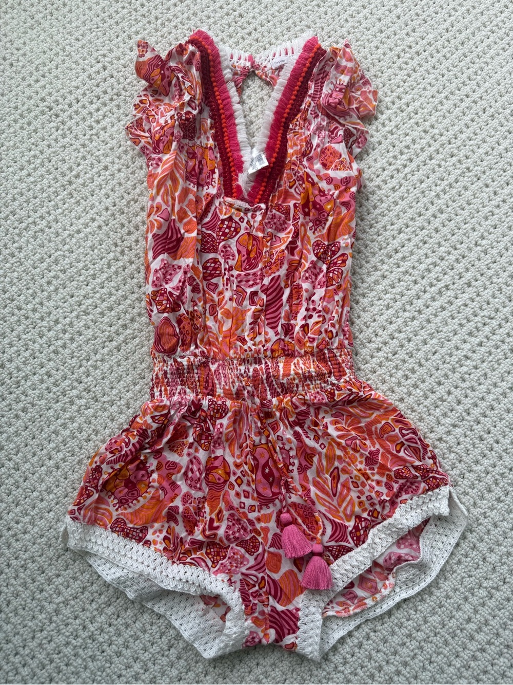 Poupette St. Barth Pink and Orange Floral Kids Romper